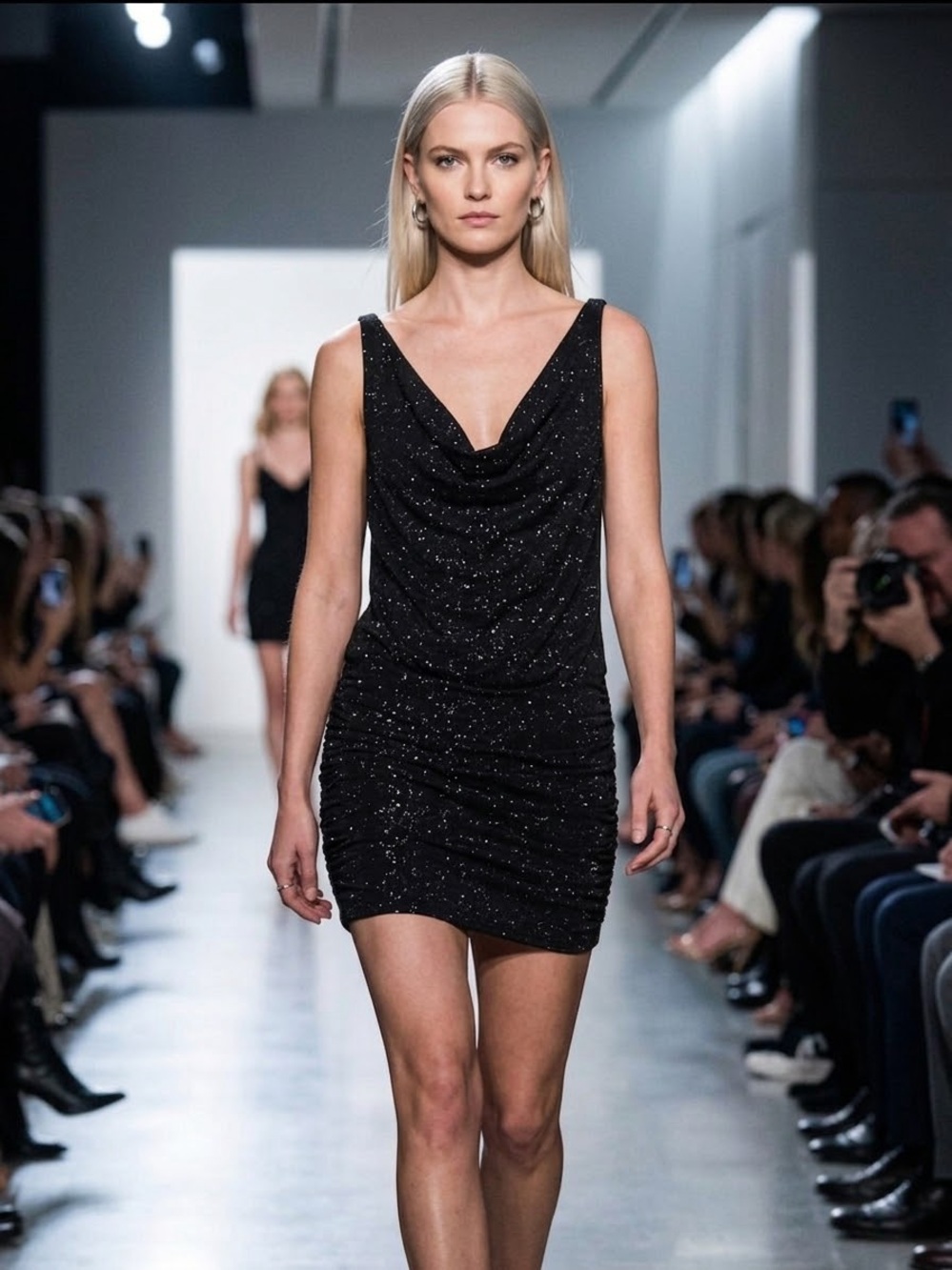 Guess LA Sparkle Cowl-Neck Black Mini Dress